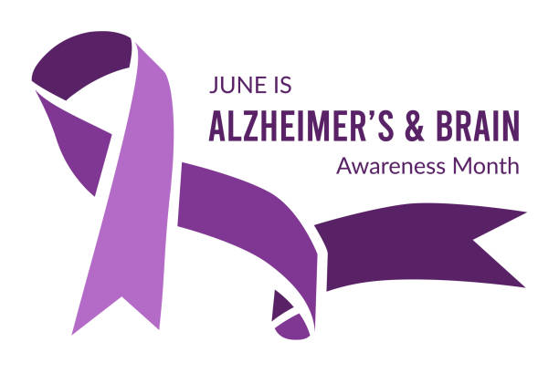 месяц осведомленности о болезни альцгеймера и мозга. иллюстрация вектора - purple ribbon alzheimers disease alertness stock illustrations