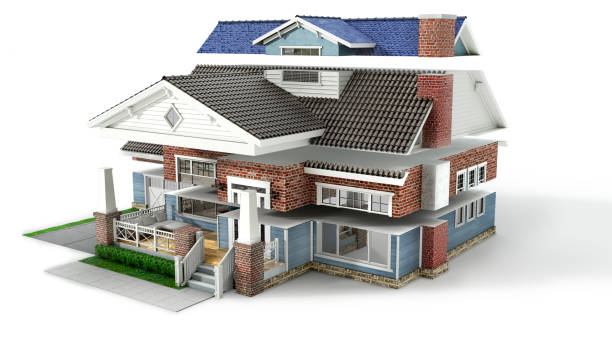 istock Sliced  house with different facade materials on a white background. 3d illustration 1316627233
