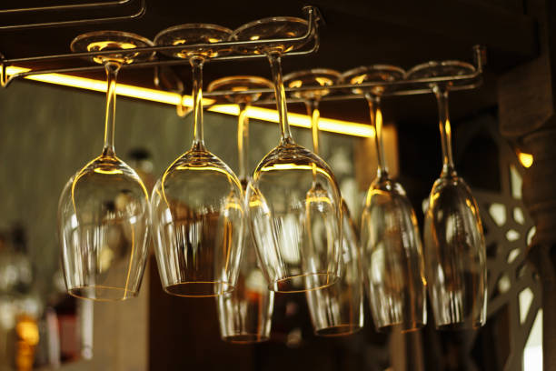 istock empty clean glasses on a bar counter in a cafe, pandemic, isolation, quarantine 1316627988