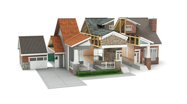istock Sliced  house with different facade materials on a white background. 3d illustration 1316628036
