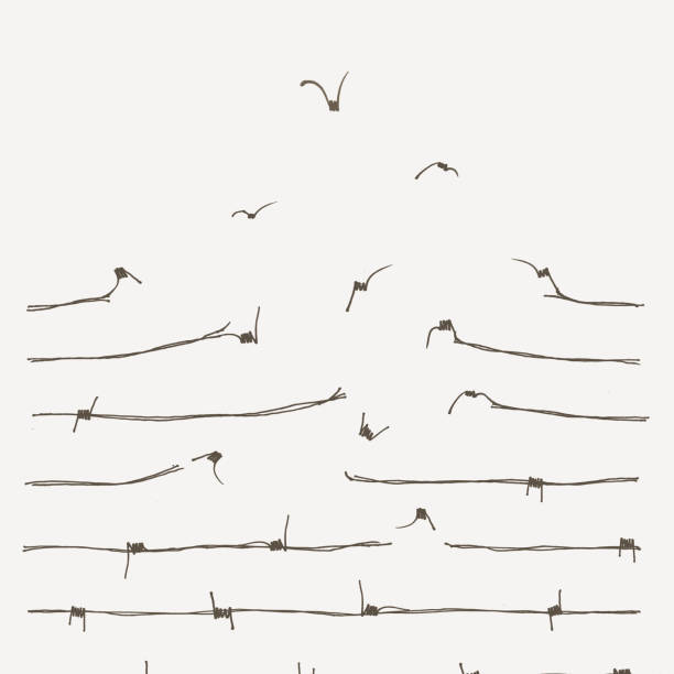 handgezeichnete illustration eines freiheitsbegriffs - barbed wire wire war prison stock-grafiken, -clipart, -cartoons und -symbole