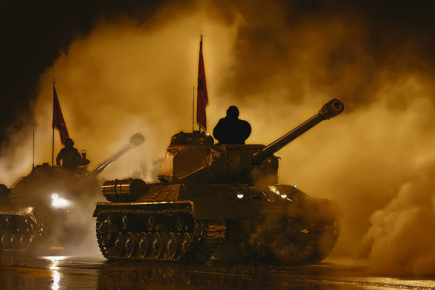 Tank at night fog. War concept. Tank at night fog. War concept war zone stock pictures, royalty-free photos & images