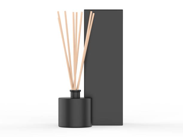 blank black reed diffuseur aroma stick parfum paper box packaging for template. - flower bamboo white scented photos et images de collection