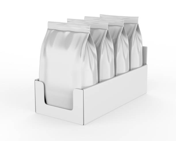 blank bag food packaging mock up with tray base. - airtight food box package imagens e fotografias de stock