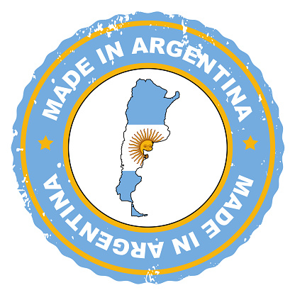 Retro style stamp Made in Argentina include the map and flag of Argentina.