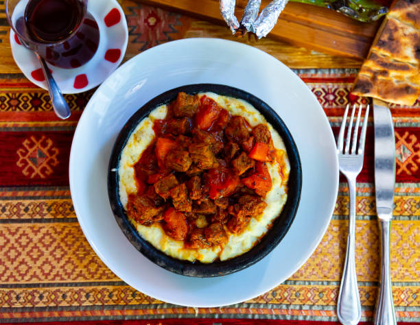 Hunkar begendi made with eggplant and meat Hunkar begendi made with eggplant and meat. Turkish food hunkar begendi stock pictures, royalty-free photos & images