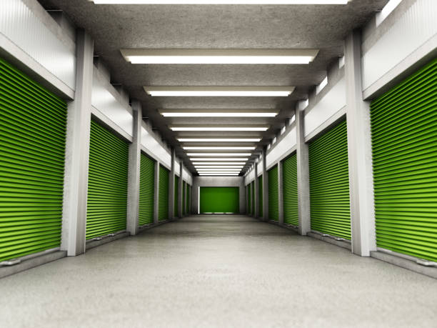 istock Self storage rooms with metal closed doors 1316644326