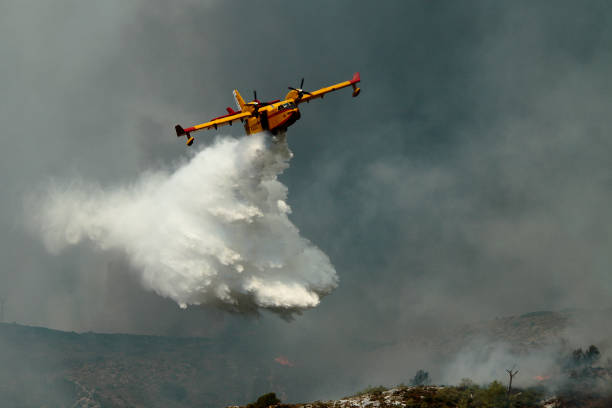 The help of fire seaplanes Summer arrives and with it the terrible fires that hit this land. airplane commercial airplane propeller airplane aerospace industry stock pictures, royalty-free photos & images