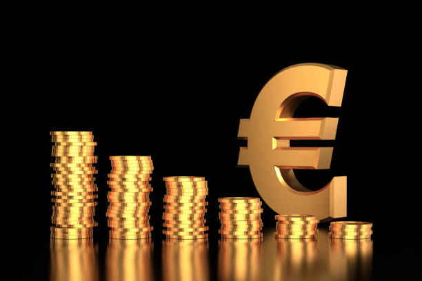 istock Golden euro sign with coins stack. 3D rendering. 1316646297