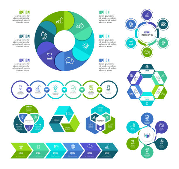 illustrations, cliparts, dessins animés et icônes de éléments infographiques - circle arrow sign shape green