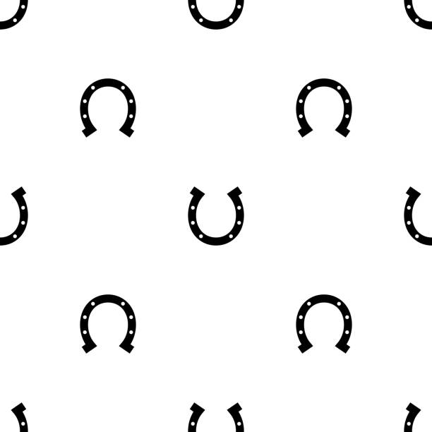 ilustraciones, imágenes clip art, dibujos animados e iconos de stock de patrón sin costuras de herradura. - horseshoe backgrounds seamless vector