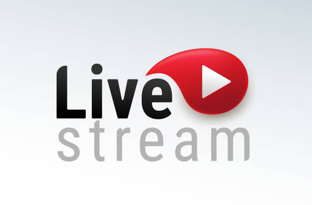 Live streaming. Logo modern calligraphy. Symbols and buttons of live streaming, broadcasting, online stream and live performances. Black and red vector illustration. Isolated on white background. vector art illustration