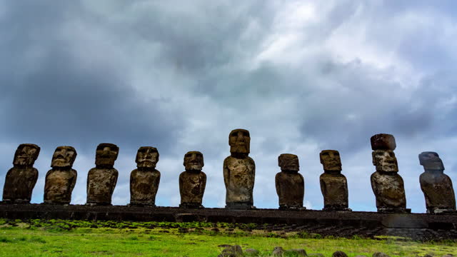 Timelapse Moais at Ahu Tongariki, the largest ahu on Easter Island (Rapa Nui), Chile