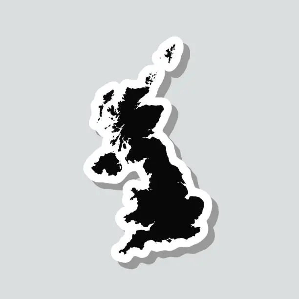 Vector illustration of United Kingdom map sticker on gray background