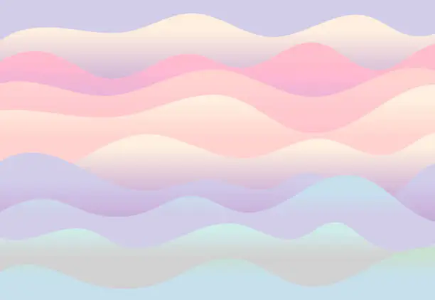 Vector illustration of Vector abstract horizontal background. Gradient waves of different sizes. Curved lines or stripes of papier mache in delicate shades, smooth curves.