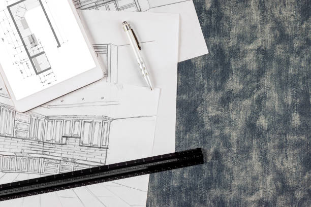 istock Architectural custom remodeling on kitchen project makes to the kitchen for design blueprint drawing 1316662681
