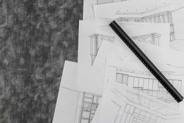 istock Interior designer sketch of a kitchen in a process of drawing 1316662690