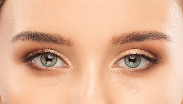 istock Beautiful woman with long eyelashes, beautiful make-up and thick eyebrows. Looking at the camera. Professional makeup and cosmetology skin care. 1316663271