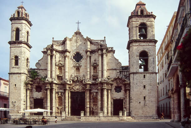San Cristobal Cathedral in Havana Havana, Cuba - aug 2001: facade of the cathedral of San Cristobal, the most famous and oldest church on the best known Caribbean island. cathedral havana cuba stock pictures, royalty-free photos & images