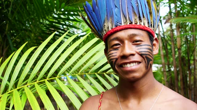 Portrait of an indigenous mature man from Tupi Guarani tribe