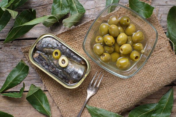 Canned sardines in olive oil and olives