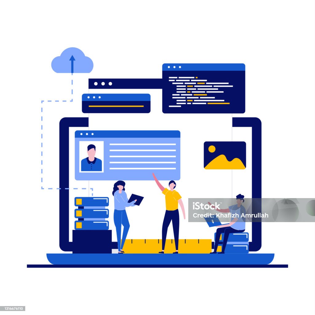 Programming And Web Design Concept With Character Developer Team Coding ...