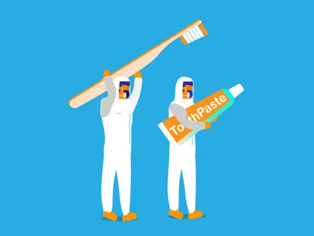 Vector illustration of Carrying toothbrush and toothpaste.