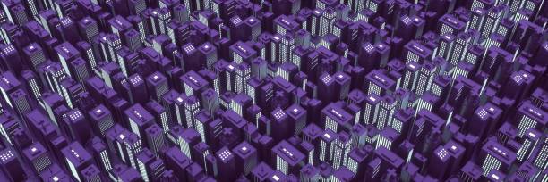 istock Big Town in isometric view. Violet Isometric city. 3d rendering 1316677202