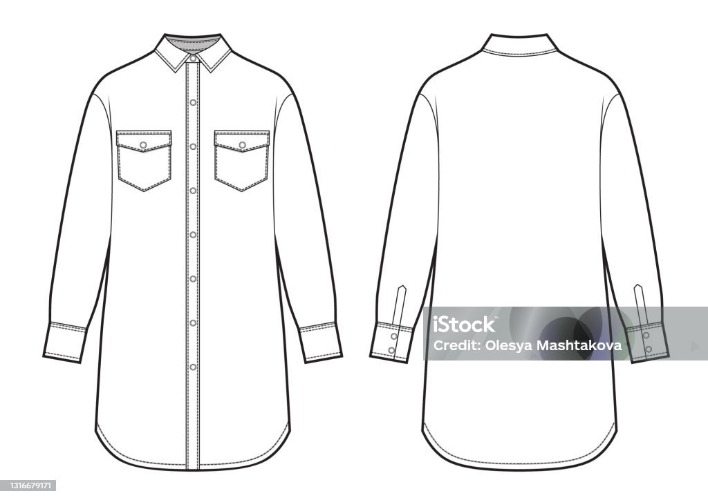 Shirt Dress Fashion Sketch Long Womans Blouse Stock Illustration ...