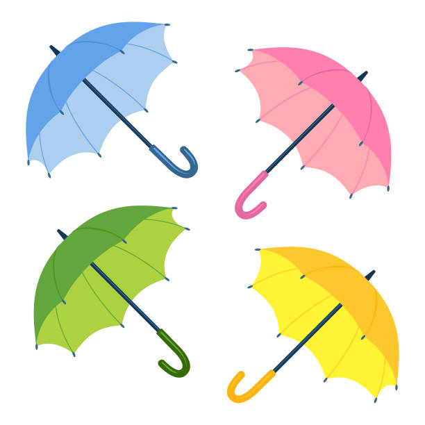 bunte regenschirme - umbrella stock-grafiken, -clipart, -cartoons und -symbole