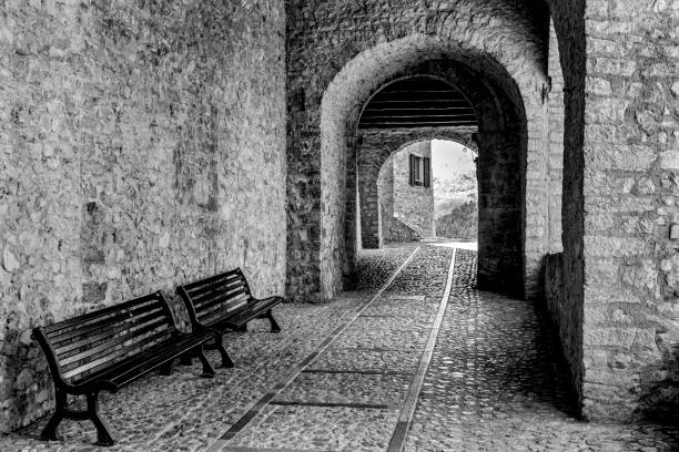 View of Mysnitskaya Street on a rainy day, black and white, autumn, winter