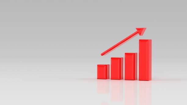 istock Growth diagram with red up arrow on white gray background. Business data diagram. Chart and graph, for web data report and presentation. 3d arrow graph illustration 1316689262