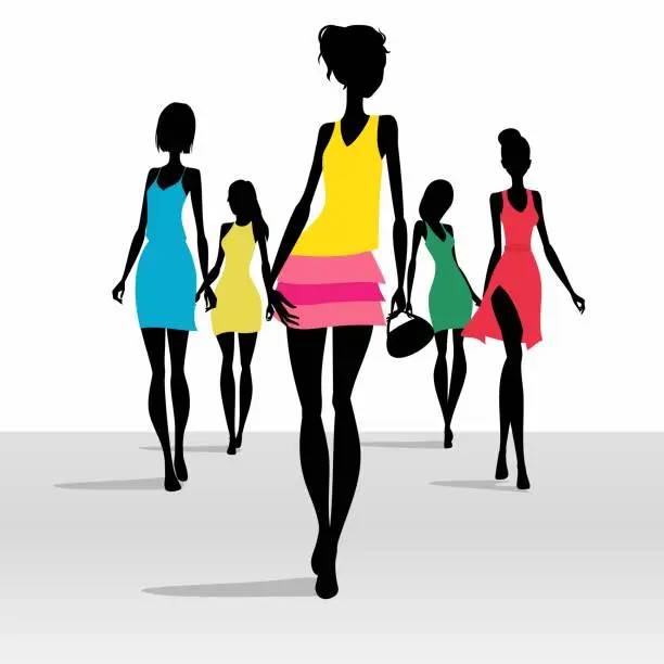 Vector illustration of Mannequins walking on the catwalk