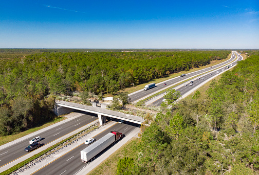 Aerial view of land bridge over Interstate 75 in Ocala, Florida.
