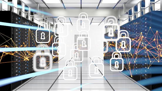 Servers in Data Center with Padlocks