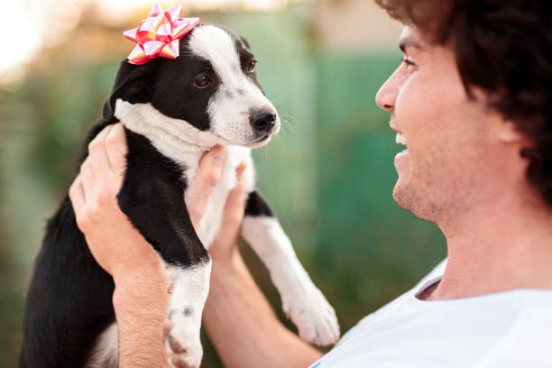 Happy man with new dog