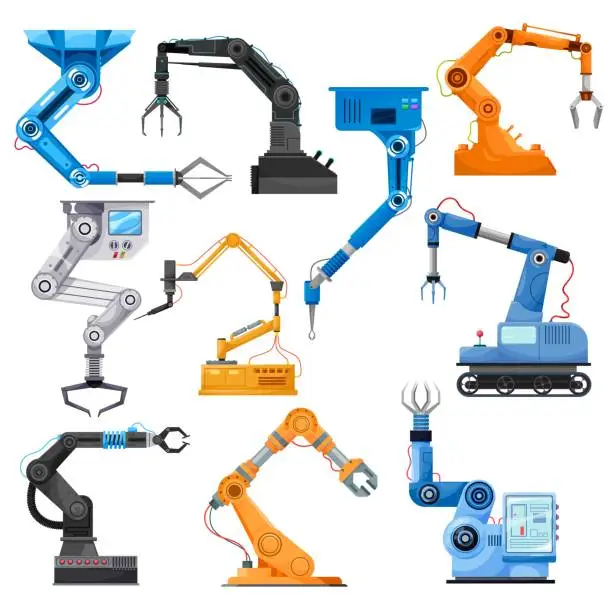 Vector illustration of Industrial robotic arms of robot manipulator