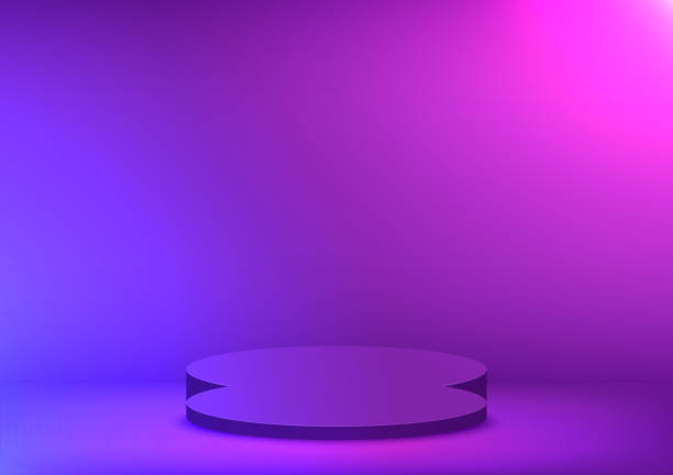 istock Circle purple podium, decoration with a light effect colorful design on purple background. Stage empty for decor product, advertising, show, award, winner. Halloween concept. Vector illustration. 1316714264