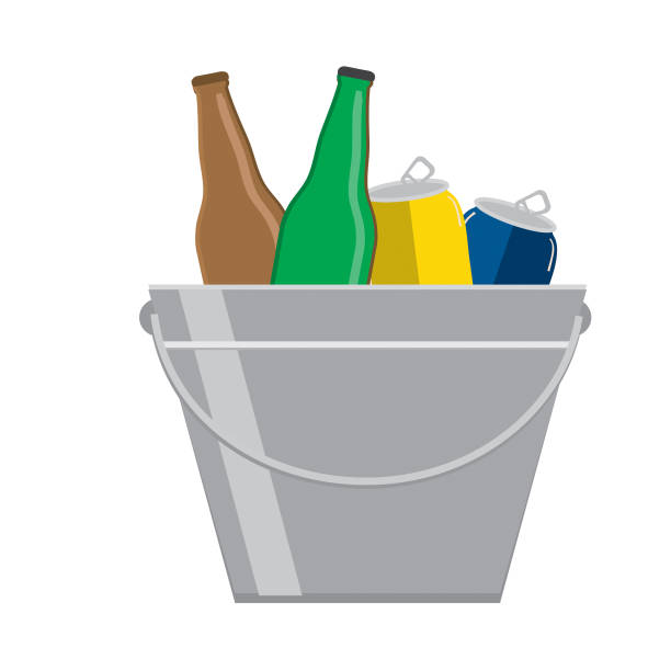 summer bbq party wiadro z lodem z sodą i piwem pełny kolor ikony projektu - drink bottle soda bucket stock illustrations
