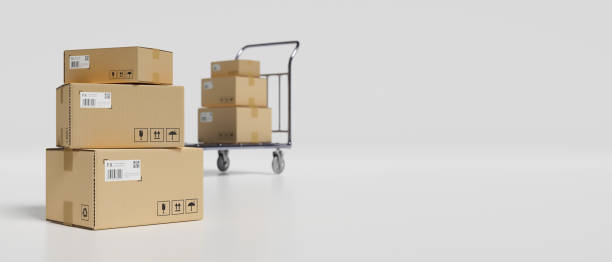 istock 3D rendering, stack of cardboard boxes and cart in the storage warehouse 1316720444