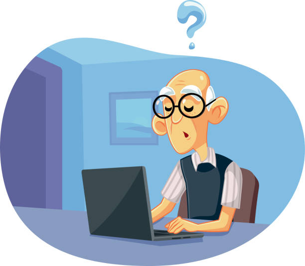 컴퓨터를 운영하는 데 문제가 있는 노인 - senior adult retirement question mark worried stock illustrations