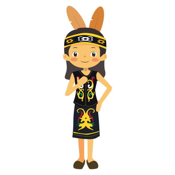 ilustrações, clipart, desenhos animados e ícones de garota usando vestido tradicional dayak - dayak