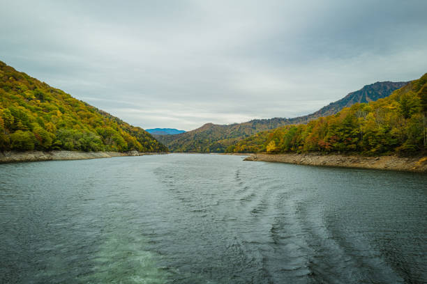 At Lake Akutadami with autumn color