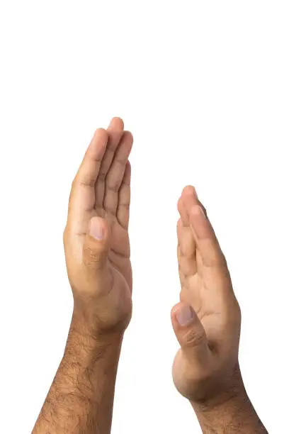 Photo of Clapping hands on isolated white background. With clipping path.