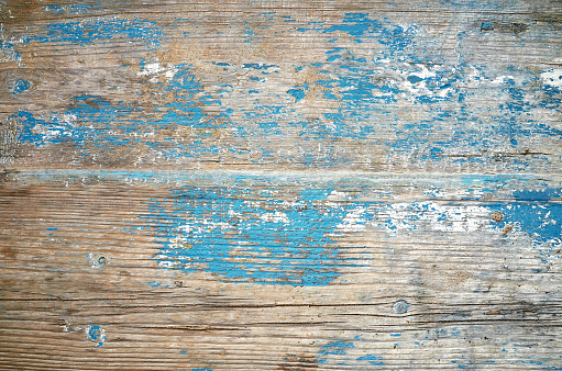 Old grunge plank wooden blue texture for background, full frame