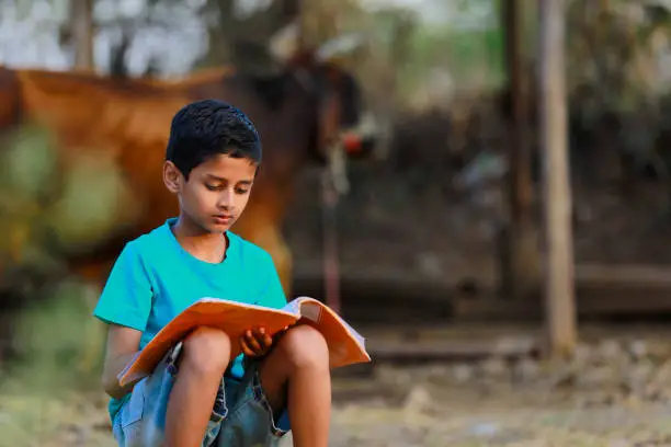 Photo of Cute indian child studying at home