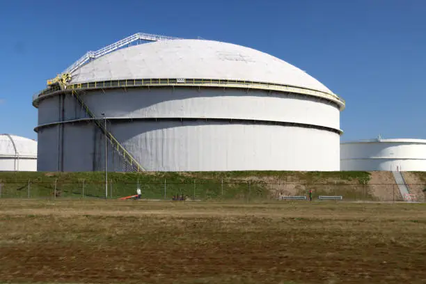 Photo of Oil tanks for storage in the Europoort Harbor in the port of Rotterdam at BP Rotterdam Refinery