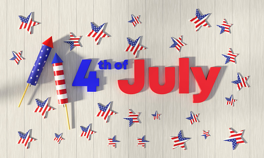 4 th July calendar with part of an American flag on white background.USA Independence Day date.