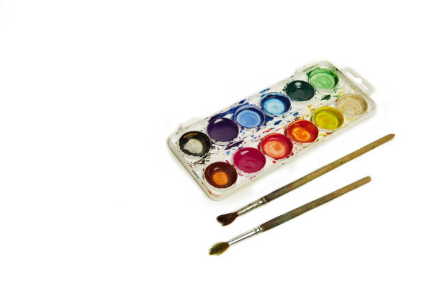 Set of watercolor paints with copy space
