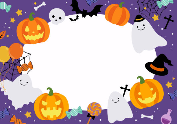 illustrations, cliparts, dessins animés et icônes de cadre d’illustration vectorielle d’halloween d’automne (fond) - animal skull skull halloween backgrounds